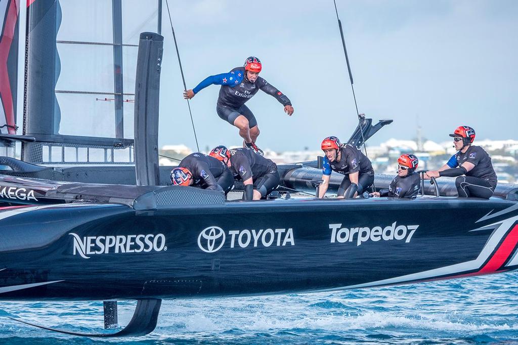 Emirates Team New Zealand sailing on Bermuda’s Great Sound for the second day of testing in the lead up to the 35th America’s Cup © Hamish Hooper/Emirates Team NZ http://www.etnzblog.com